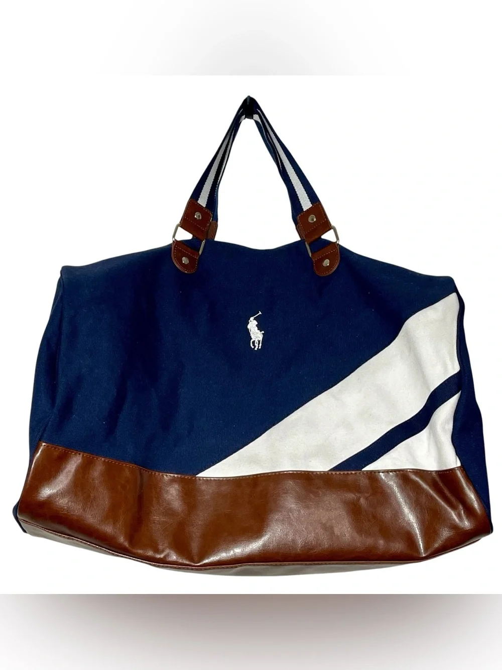 Polo Ralph Lauren Navy White Duffle Bag Adjustable Strap Solid Pattern New